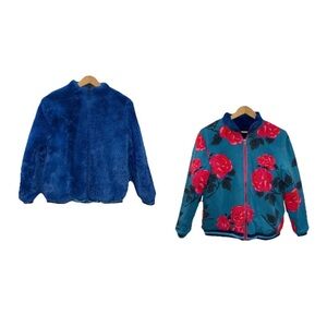 Matilda Jane Girls 14 Sleigh Ride Blue Reversible Faux Fur Floral Bomber Jacket